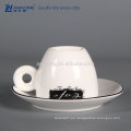 Blanco y negro Plain diseño de porcelana fina personalizada taza de té Saucer Set, gran taza de café y platillo